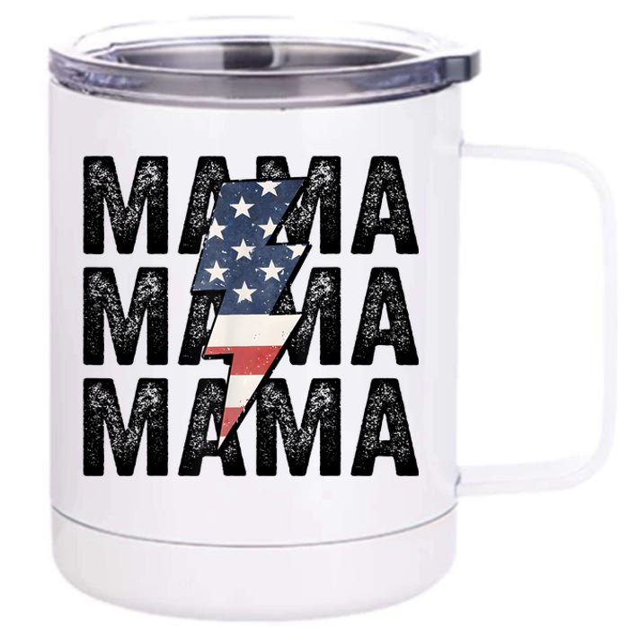 American Mama Lightning Bolt Mom Patriotic 4th Of July 12 oz Stainless Steel Tumbler Cup