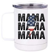 American Mama Lightning Bolt Mom Patriotic 4th Of July 12 oz Stainless Steel Tumbler Cup