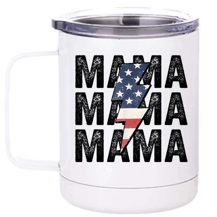 American Mama Lightning Bolt Mom Patriotic 4th Of July 12 oz Stainless Steel Tumbler Cup