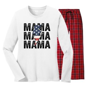 American Mama Lightning Bolt Mom Patriotic 4th Of July Women's Long Sleeve Flannel Pajama Set 