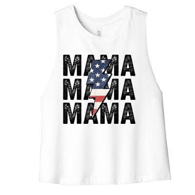 American Mama Lightning Bolt Mom Patriotic 4th Of July Women's Racerback Cropped Tank