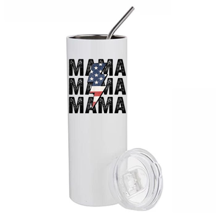 American Mama Lightning Bolt Mom Patriotic 4th Of July Stainless Steel Tumbler