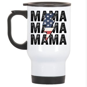 American Mama Lightning Bolt Mom Patriotic 4th Of July Stainless Steel Travel Mug