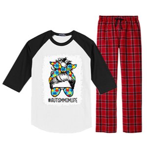 Autism Mom Life Messy Bun Sunglasses Bandana Mothers Day Gift Raglan Sleeve Pajama Set