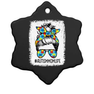 Autism Mom Life Messy Bun Sunglasses Bandana Mothers Day Gift Ceramic Star Ornament