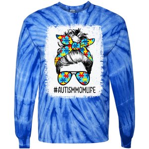 Autism Mom Life Messy Bun Sunglasses Bandana Mothers Day Gift Tie-Dye Long Sleeve Shirt