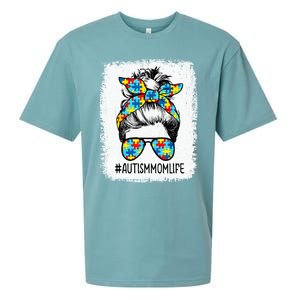 Autism Mom Life Messy Bun Sunglasses Bandana Mothers Day Gift Sueded Cloud Jersey T-Shirt