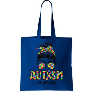 Autism Mom Life Messy Bun Sunglasses Bandana Mother's Day Gift Tote Bag