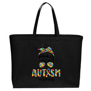 Autism Mom Life Messy Bun Sunglasses Bandana Mother's Day Gift Cotton Canvas Jumbo Tote