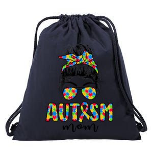 Autism Mom Life Messy Bun Sunglasses Bandana Mother's Day Gift Drawstring Bag