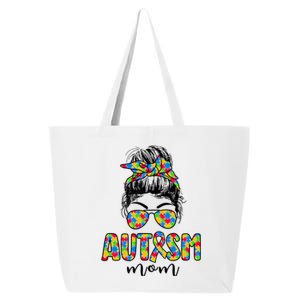 Autism Mom Life Messy Bun Sunglasses Bandana Mother's Day Gift 25L Jumbo Tote