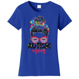 Autism Mom Life Messy Bun Sunglasses Bandana Mother’s Day Gift Women's T-Shirt