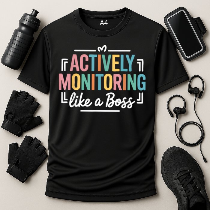 Actively Monitoring Like A Boss State Testing Day Teacher Cooling Performance Crew T-Shirt