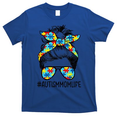Autism Mom Life Messy Bun Sunglasses Bandana Mother’s Day Cute Gift T-Shirt