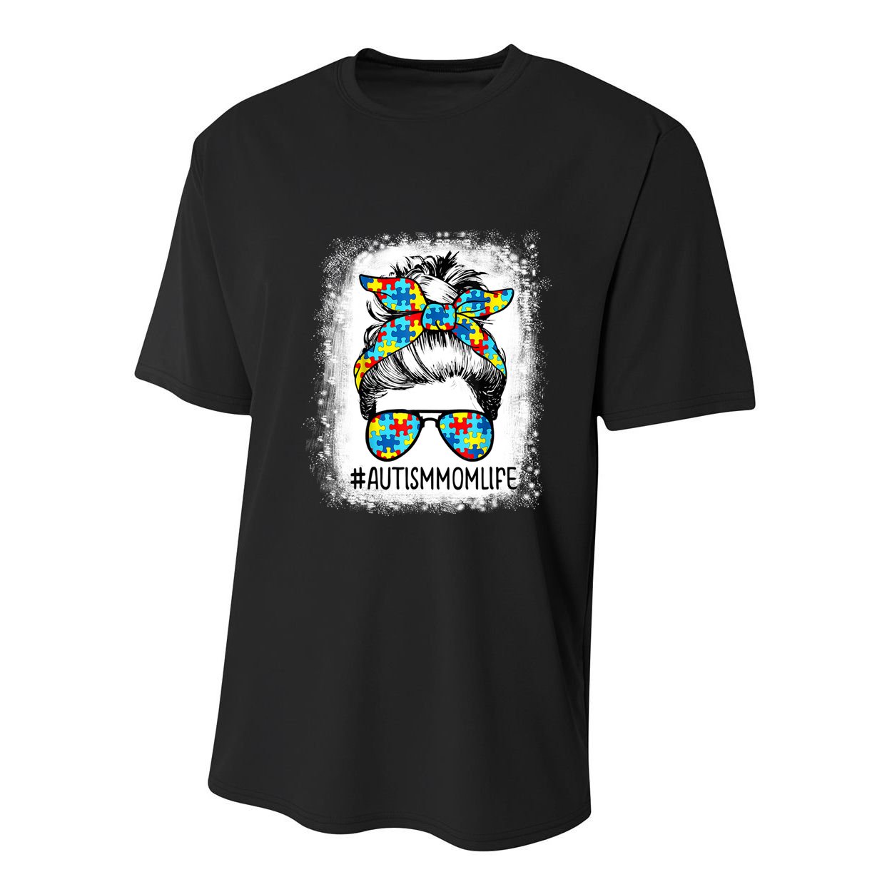 Autism Mom Life Messy Bun Sunglasses Bandana Mother’s Day Gift Youth Performance Sprint T-Shirt