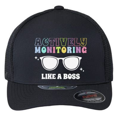 Actively Monitoring Like A Boss Testing Day Funny Teacher Flexfit Unipanel Trucker Cap