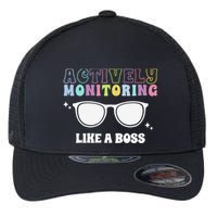 Actively Monitoring Like A Boss Testing Day Funny Teacher Flexfit Unipanel Trucker Cap