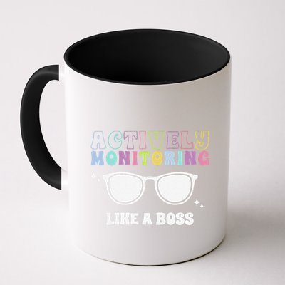 Actively Monitoring Like A Boss Testing Day Funny Teacher Mug