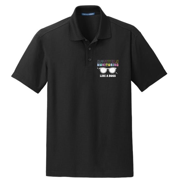 Actively Monitoring Like A Boss Testing Day Funny Teacher Dry Zone Grid Polo