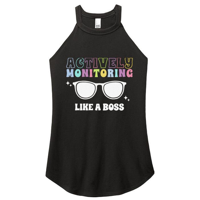 Actively Monitoring Like A Boss Testing Day Funny Teacher Women's Perfect Tri Rocker Tank