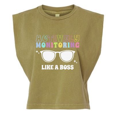 Actively Monitoring Like A Boss Testing Day Funny Teacher Garment-Dyed Women's Muscle Tee