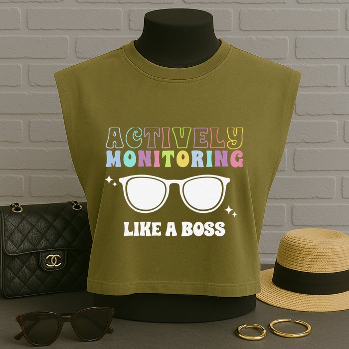 Actively Monitoring Like A Boss Testing Day Funny Teacher Garment-Dyed Women's Muscle Tee
