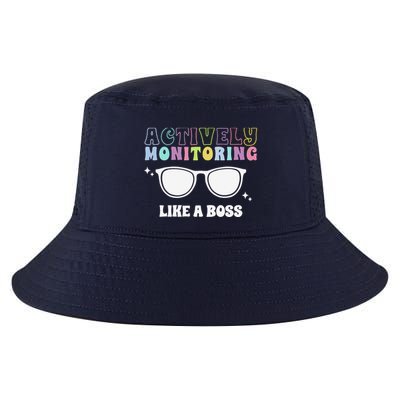 Actively Monitoring Like A Boss Testing Day Funny Teacher Cool Comfort Performance Bucket Hat
