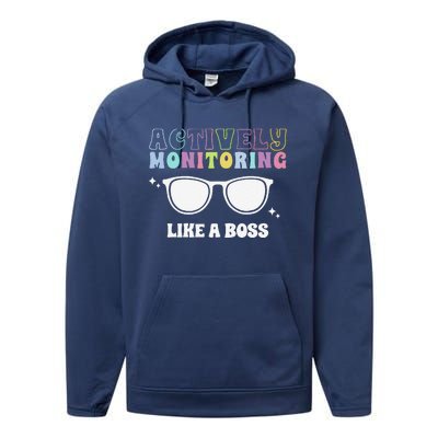 Actively Monitoring Like A Boss Testing Day Funny Teacher Performance Fleece Hoodie