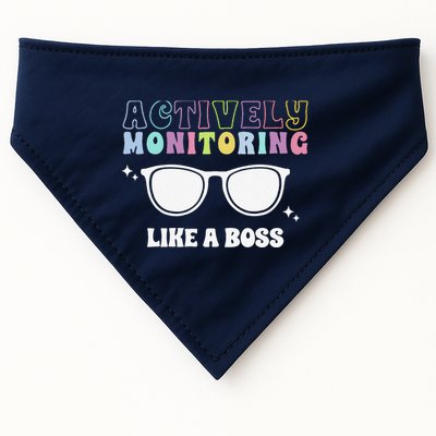 Actively Monitoring Like A Boss Testing Day Funny Teacher USA-Made Doggie Bandana