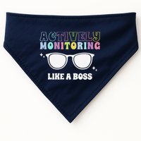 Actively Monitoring Like A Boss Testing Day Funny Teacher USA-Made Doggie Bandana