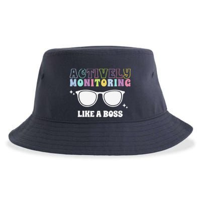 Actively Monitoring Like A Boss Testing Day Funny Teacher Sustainable Bucket Hat