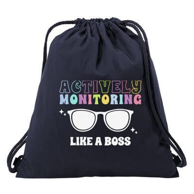 Actively Monitoring Like A Boss Testing Day Funny Teacher Drawstring Bag