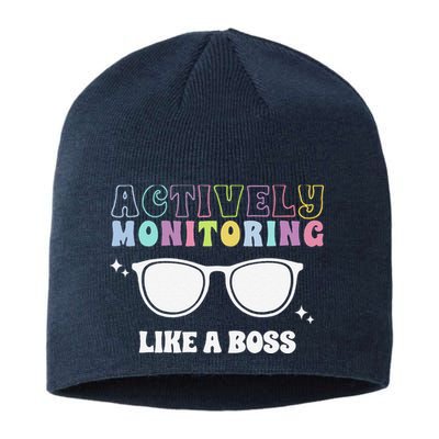 Actively Monitoring Like A Boss Testing Day Funny Teacher Sustainable Beanie