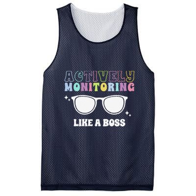 Actively Monitoring Like A Boss Testing Day Funny Teacher Mesh Reversible Basketball Jersey Tank