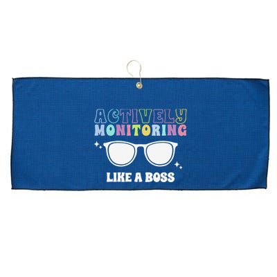 Actively Monitoring Like A Boss Testing Day Funny Teacher Large Microfiber Waffle Golf Towel