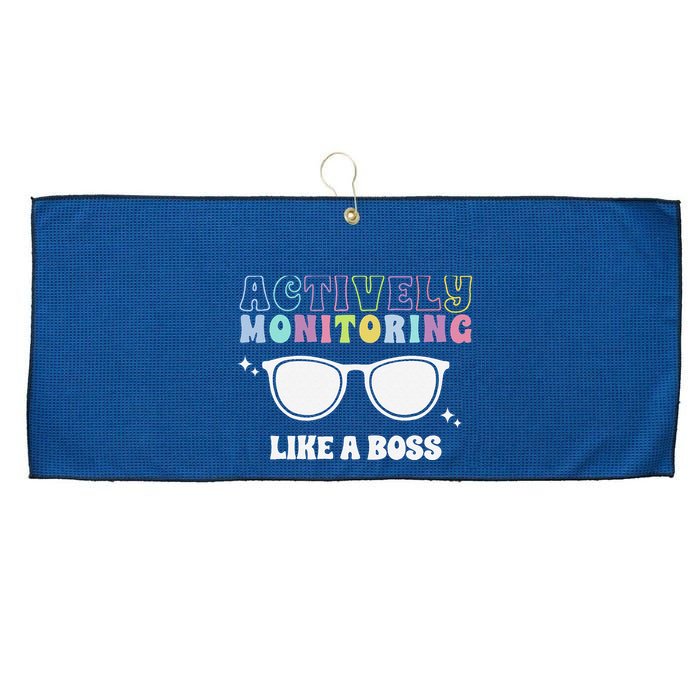 Actively Monitoring Like A Boss Testing Day Funny Teacher Large Microfiber Waffle Golf Towel