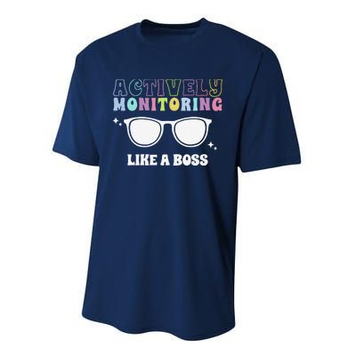 Actively Monitoring Like A Boss Testing Day Funny Teacher Performance Sprint T-Shirt