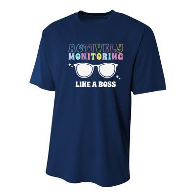 Actively Monitoring Like A Boss Testing Day Funny Teacher Youth Performance Sprint T-Shirt