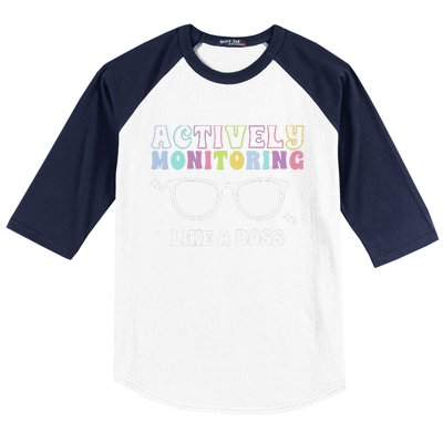 Actively Monitoring Like A Boss Testing Day Funny Teacher Baseball Sleeve Shirt