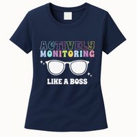 Actively Monitoring Like A Boss Testing Day Funny Teacher Womens T-Shirt