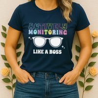 Actively Monitoring Like A Boss Testing Day Funny Teacher Womens T-Shirt