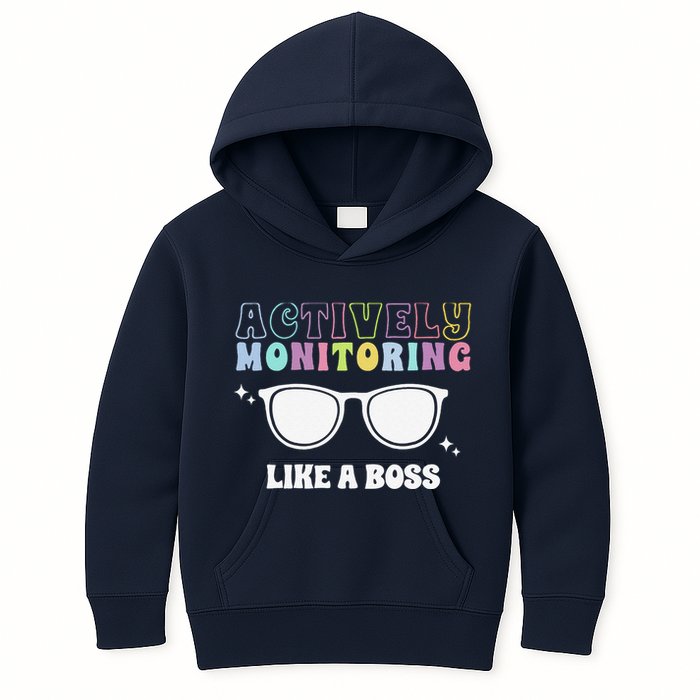 Actively Monitoring Like A Boss Testing Day Funny Teacher Kids Hoodie
