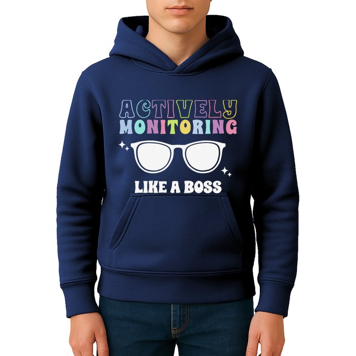 Actively Monitoring Like A Boss Testing Day Funny Teacher Kids Hoodie