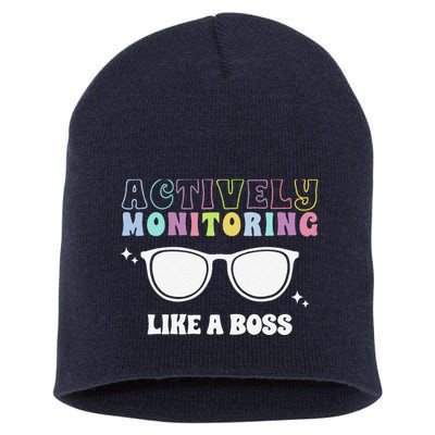 Actively Monitoring Like A Boss Testing Day Funny Teacher Short Acrylic Beanie
