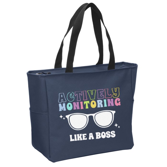 Actively Monitoring Like A Boss Testing Day Funny Teacher Zip Tote Bag