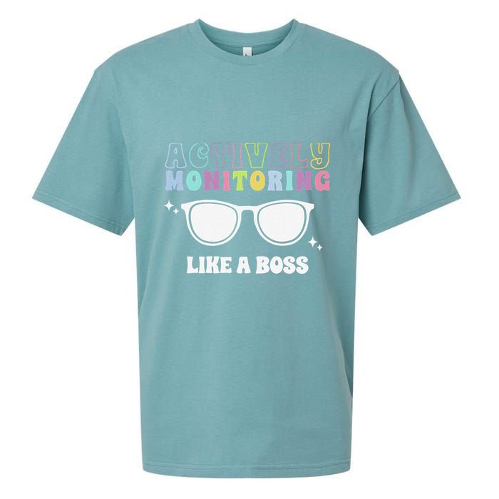 Actively Monitoring Like A Boss Testing Day Funny Teacher Sueded Cloud Jersey T-Shirt