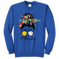 Autism Mom Life Softball Baseball Mother's Day Messy Bun Gift Sweatshirt