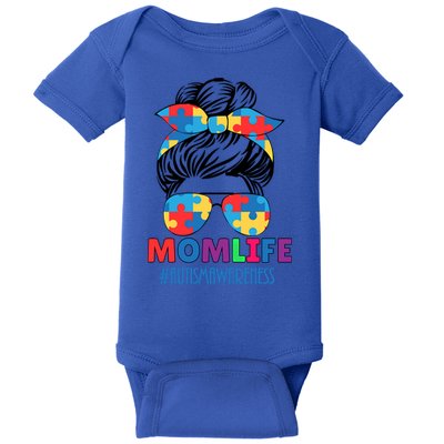 Autism Mom Life #Autismawareness Messy Bun Bandana Mothers Cute Gift Baby Bodysuit