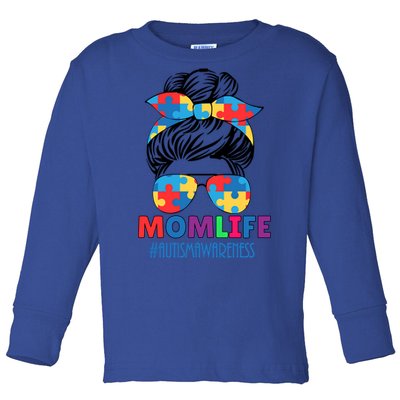 Autism Mom Life #Autismawareness Messy Bun Bandana Mothers Cute Gift Toddler Long Sleeve Shirt