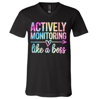Actively Monitoring Like A Boss State Testing Day Teacher V-Neck T-Shirt
